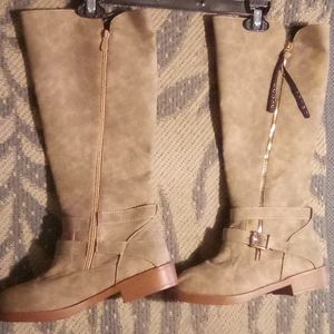 Tan calf high boot